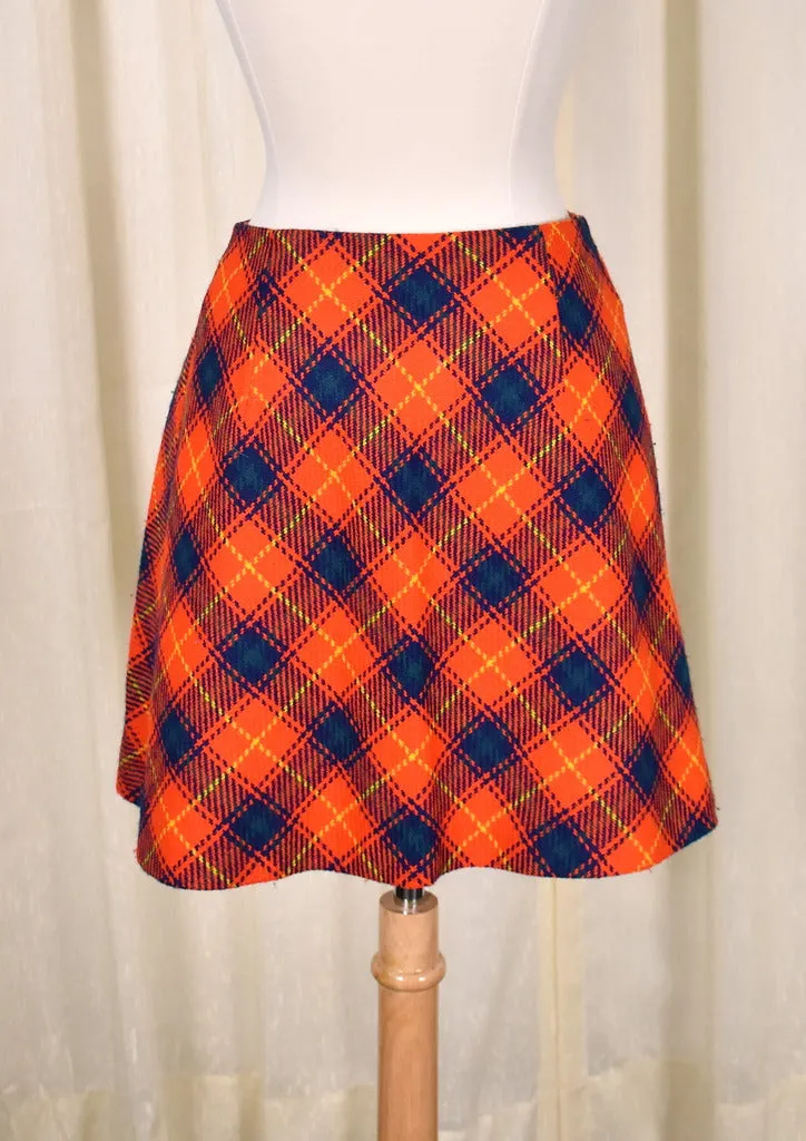 1960s Vintage Red Plaid Kilt Mini Skirt