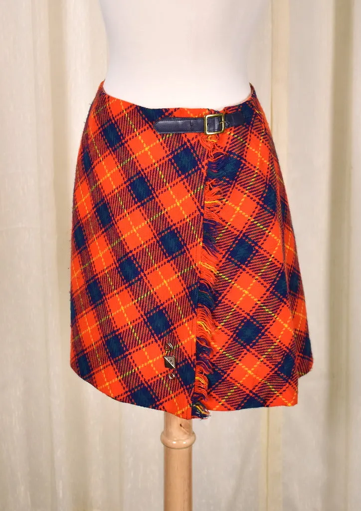 1960s Vintage Red Plaid Kilt Mini Skirt