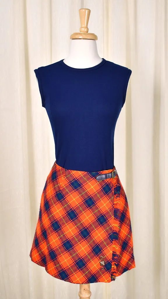 1960s Vintage Red Plaid Kilt Mini Skirt