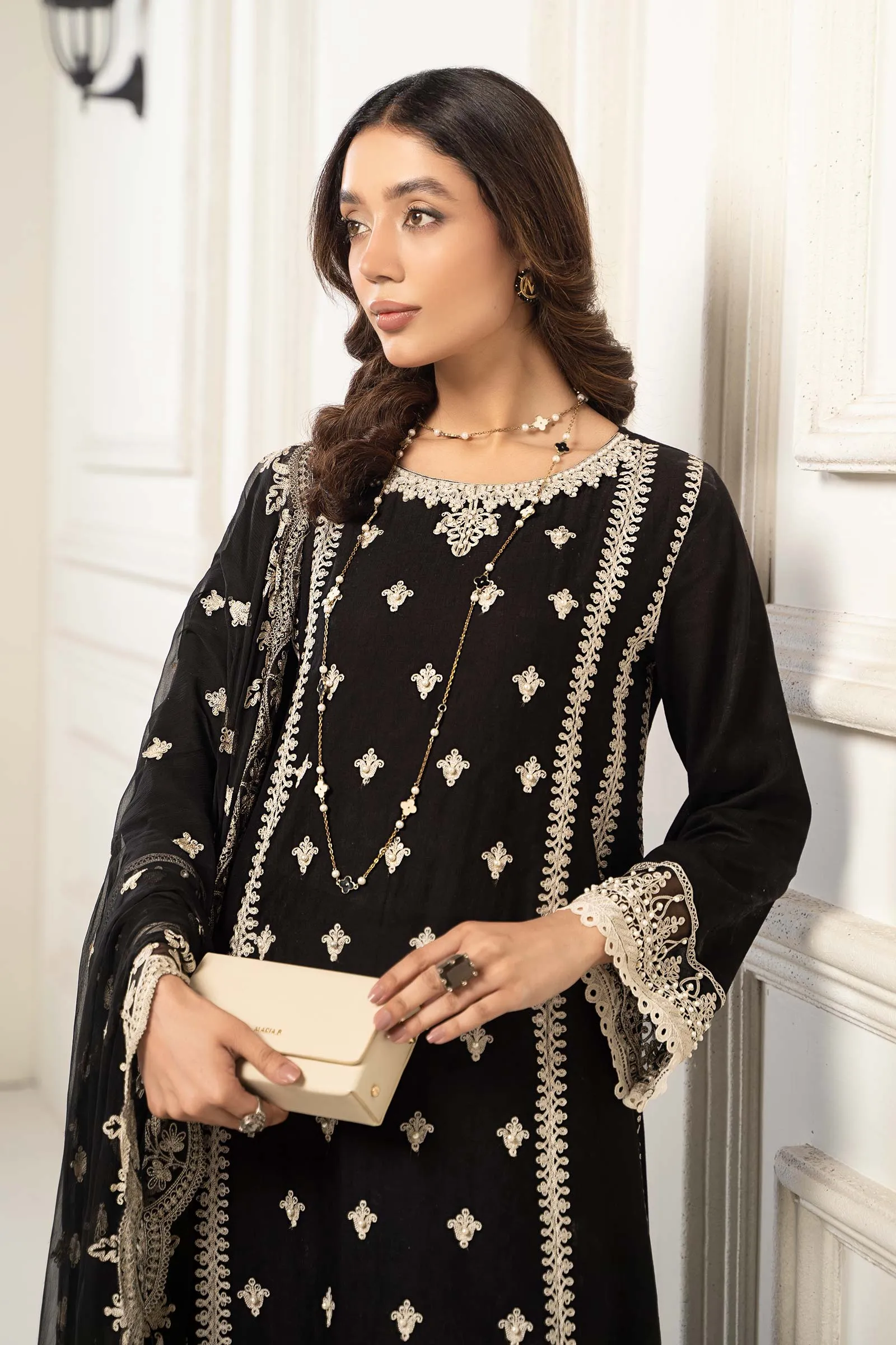 3 Piece Embroidered Self Jacquard Suit | DW-EF24-117