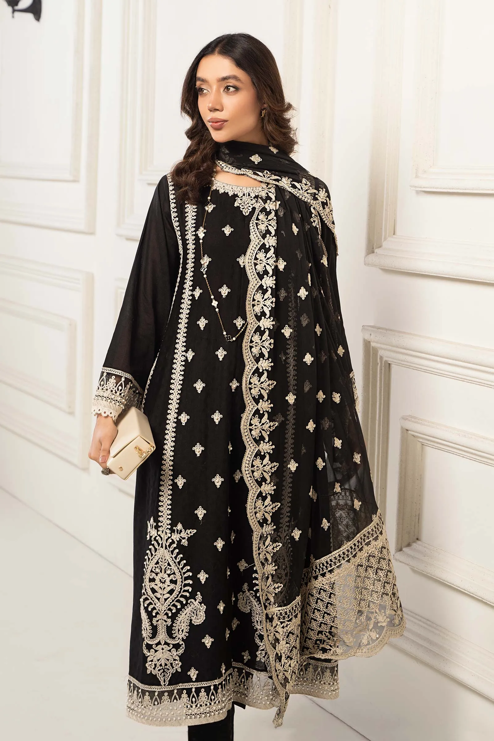 3 Piece Embroidered Self Jacquard Suit | DW-EF24-117