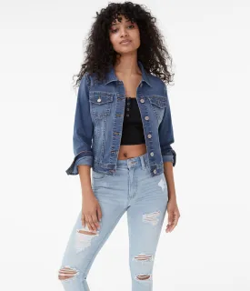 Aeropostale Womens' Seriously Stretchy  Denim Jacket - Washed Denim - Size XS - Cotton - Teen Fashion & Clothing Medium Wash