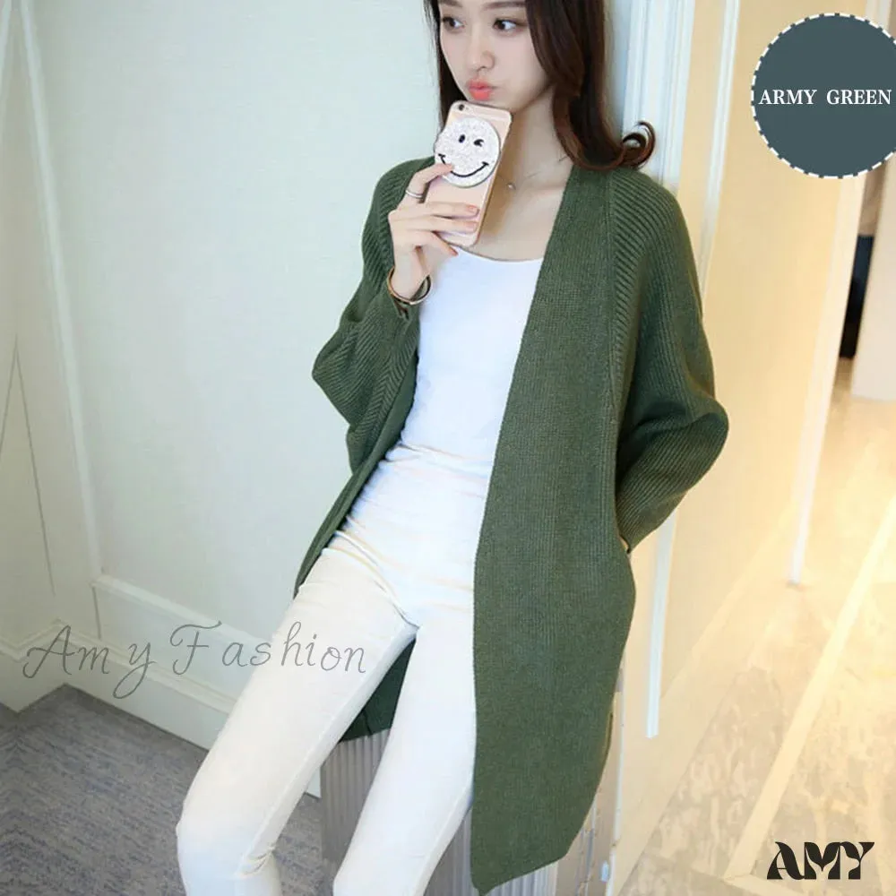 Amy Fashion - Bat Sleeve Knitted Plus Size Jacket Loose Ladies Sweaters Cardigans