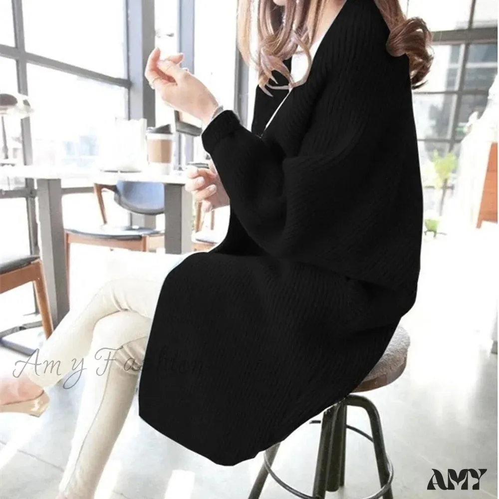 Amy Fashion - Bat Sleeve Knitted Plus Size Jacket Loose Ladies Sweaters Cardigans