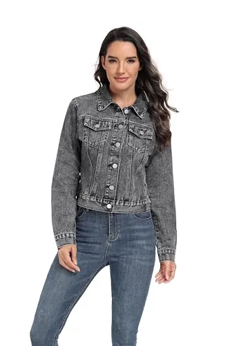 andy & natalie Women's Denim Jackets Oversize Long Sleeve Basic Button Down Crop Jean Jacket with Pockets