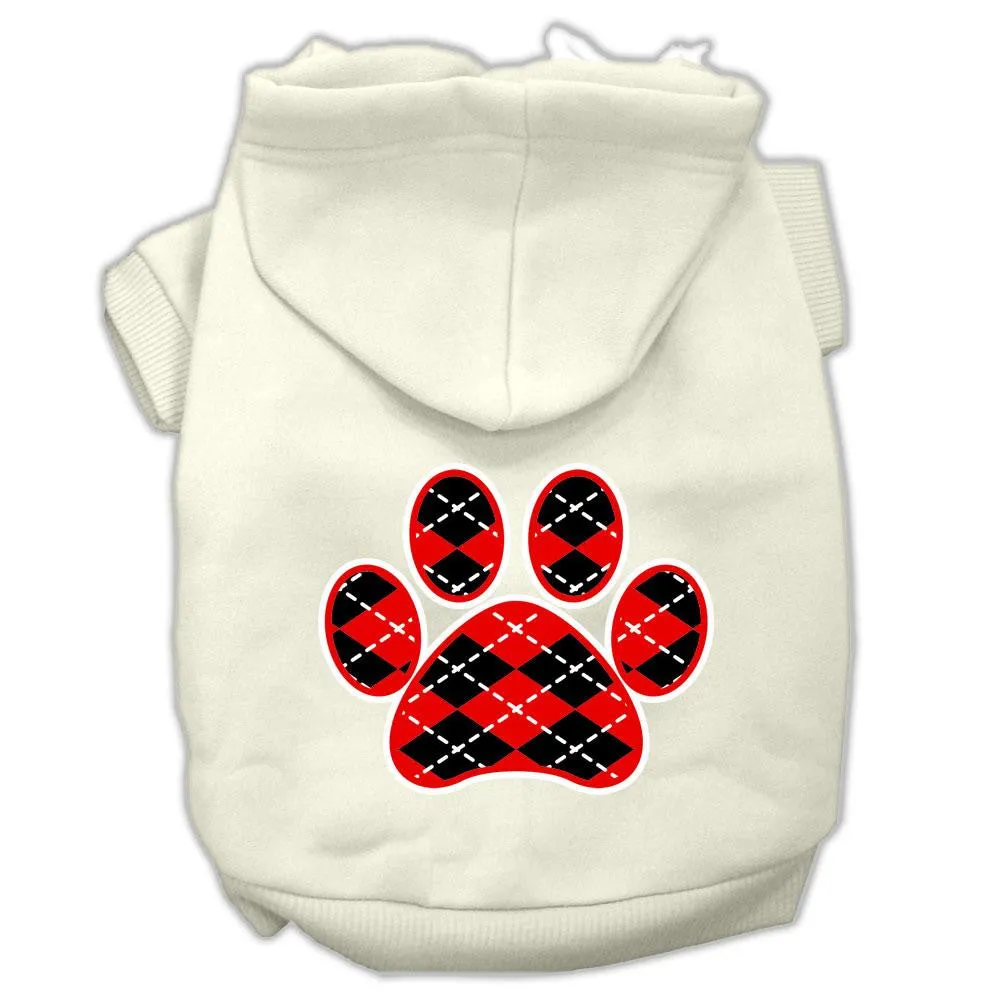 Argyle Paw Red Screen Print Pet Hoodies Cream Size S (10)