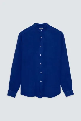 basic linen shirt mao blue ink