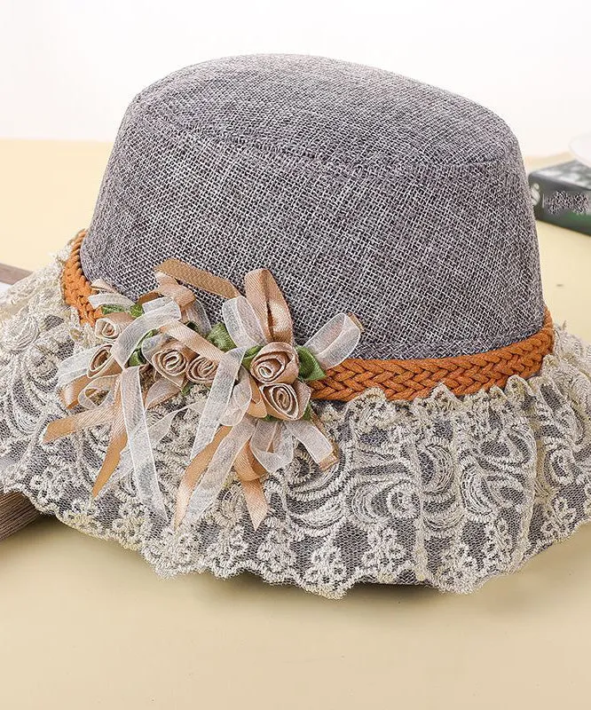 Beautiful Pink Lace Patchwork Floral Linen Floppy Sun Hat LY518