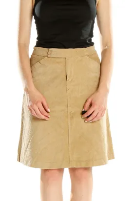 Beige Corduroy A-Line Skirt