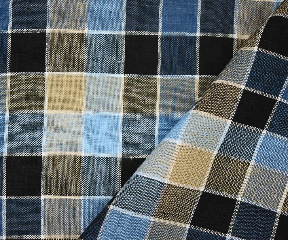 Beige-White-Multi Check Linen Woven Fabric