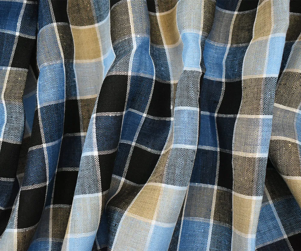 Beige-White-Multi Check Linen Woven Fabric