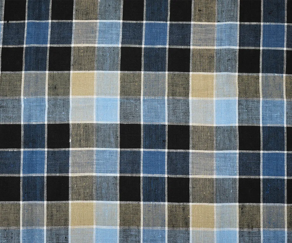 Beige-White-Multi Check Linen Woven Fabric