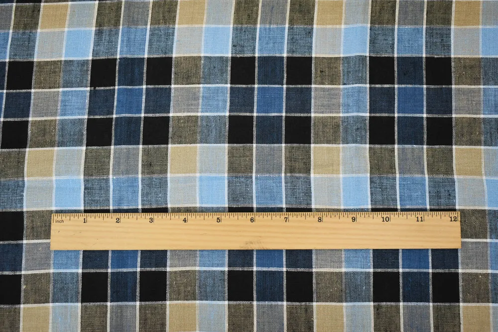 Beige-White-Multi Check Linen Woven Fabric