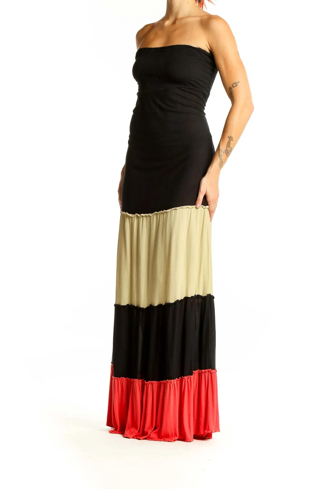 Black Colorblock Strapless Maxi Dress