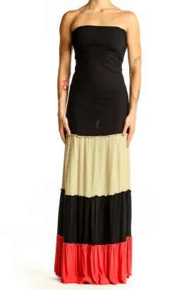 Black Colorblock Strapless Maxi Dress