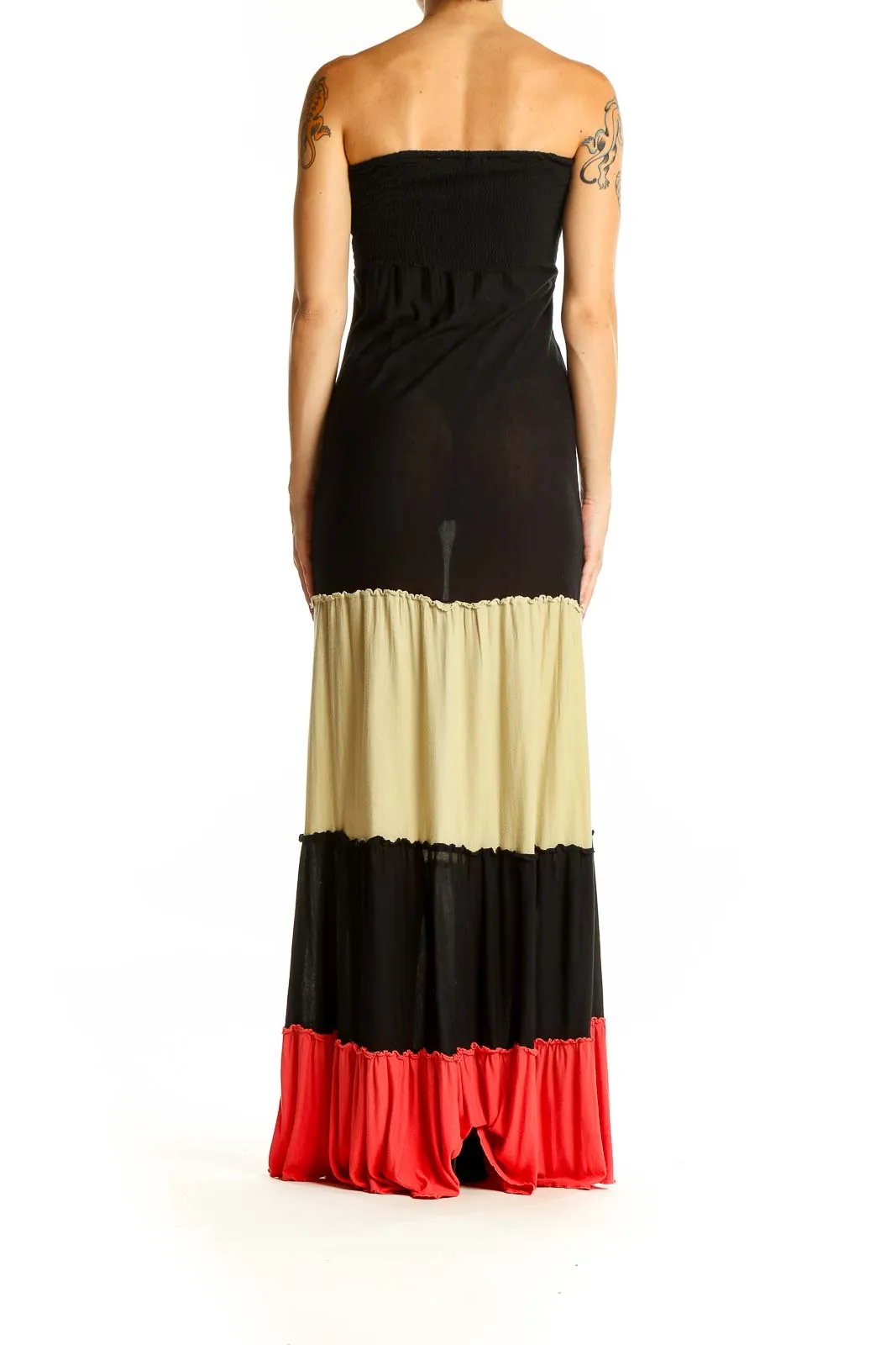 Black Colorblock Strapless Maxi Dress