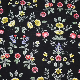 Black-Red-Blue-Multi Floral Printed Linen Woven Fabric