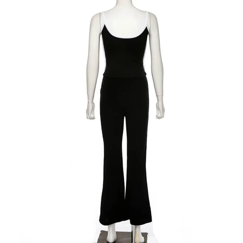 Black Spaghetti Strap Wide Leg Jumpsuits