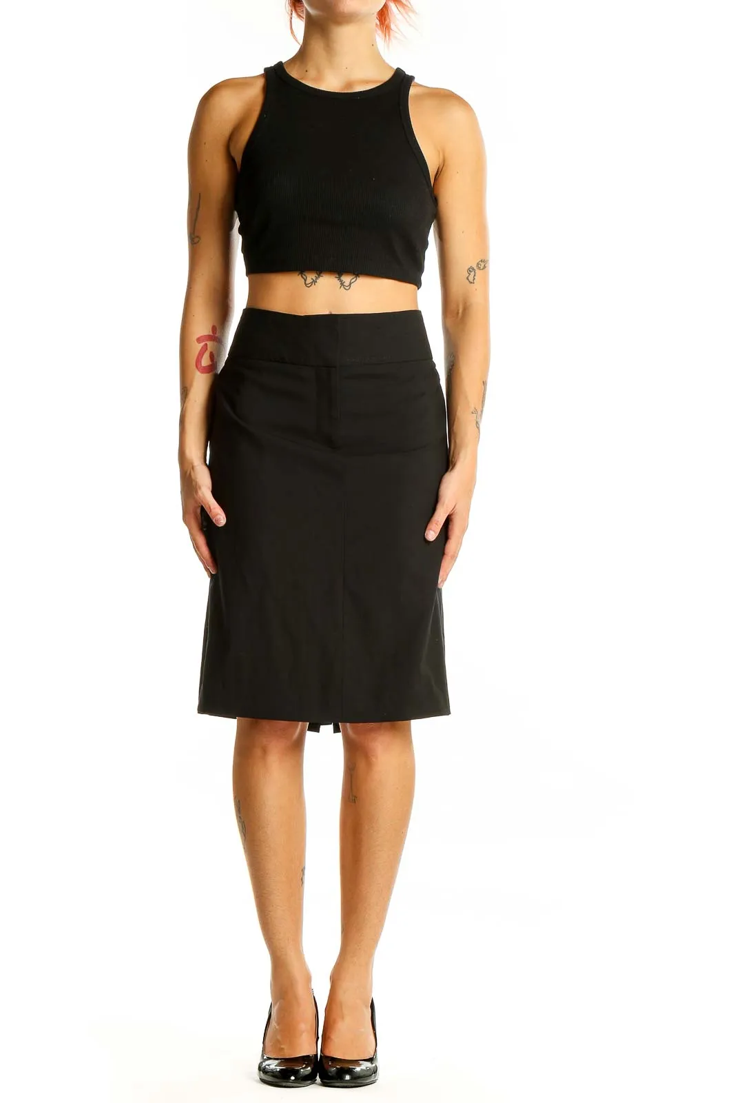 Black Wool Blend A-Line Skirt