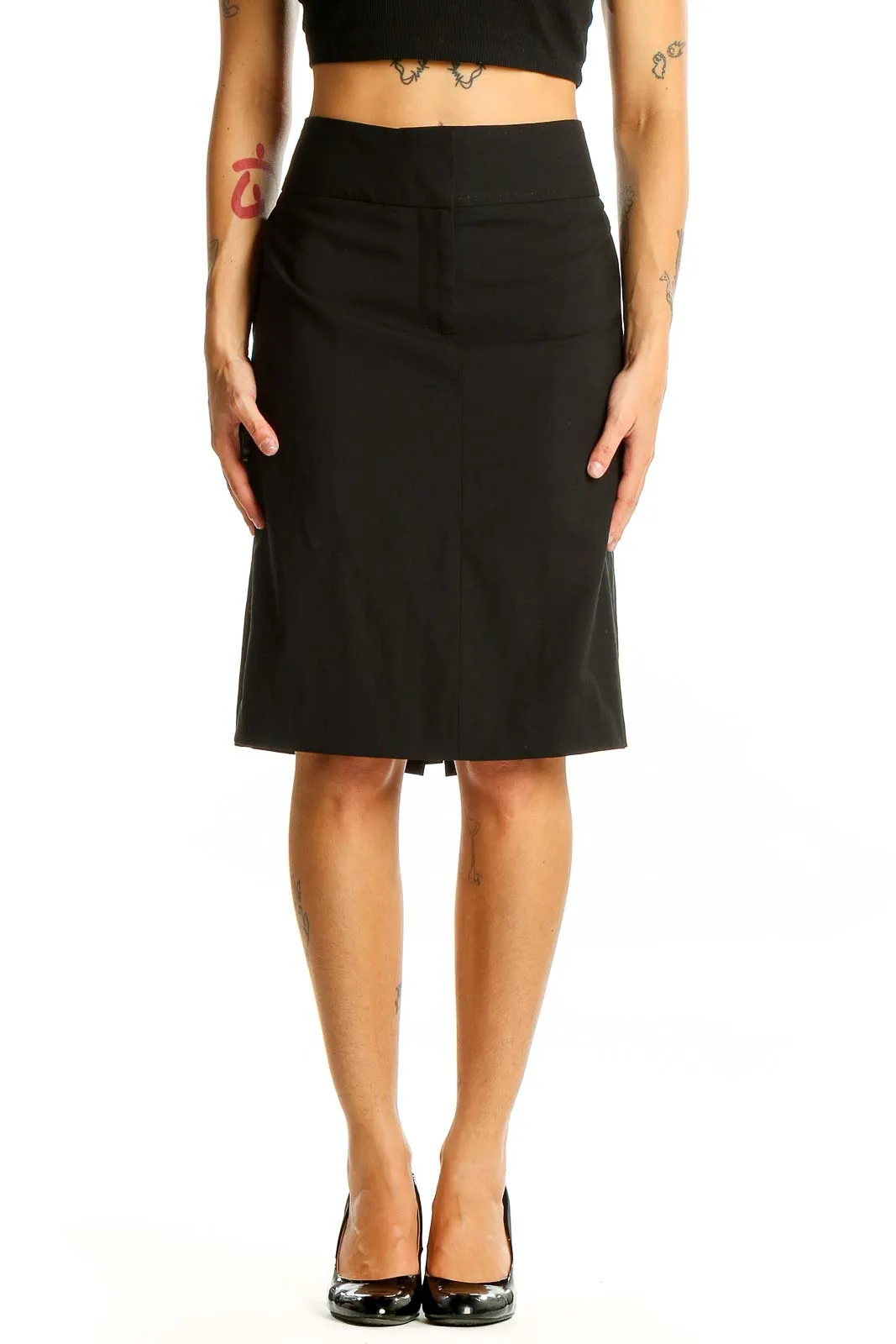 Black Wool Blend A-Line Skirt