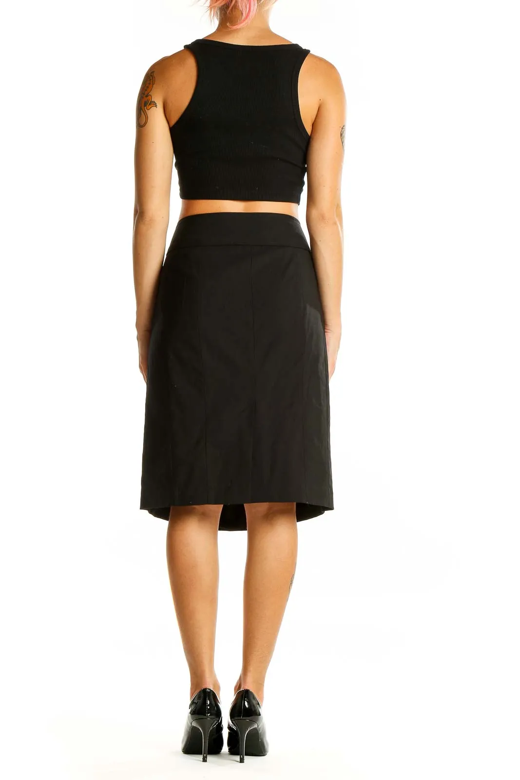 Black Wool Blend A-Line Skirt