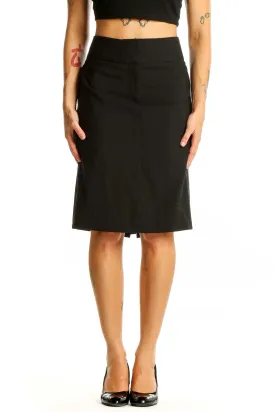 Black Wool Blend A-Line Skirt