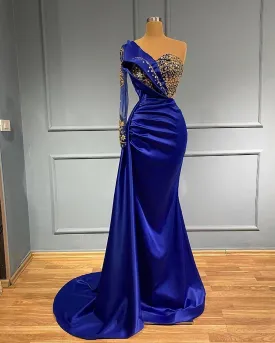 Blue Long Mermaid Evening Gowns Long Prom Dress