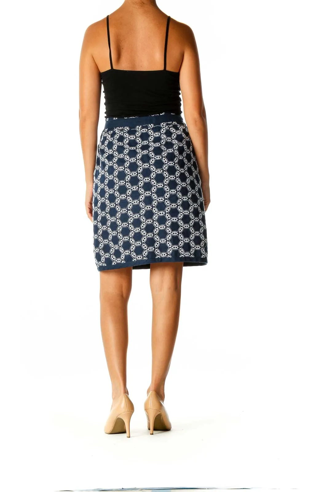 Blue Printed Casual Straight Skirt