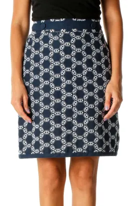 Blue Printed Casual Straight Skirt