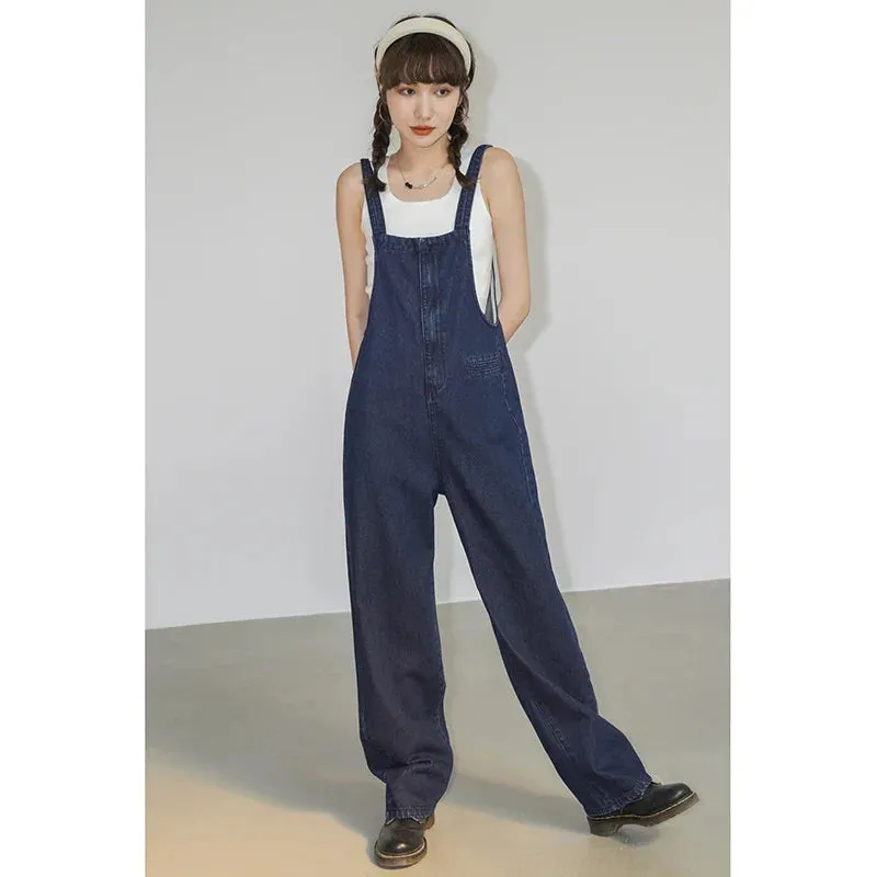 Bonnyshow Overalls Women Streetwear Jumpsuits Vintage Sweet Wide Leg Suspender Pants Preppy Bow Bandage Strap Jeans Trousers