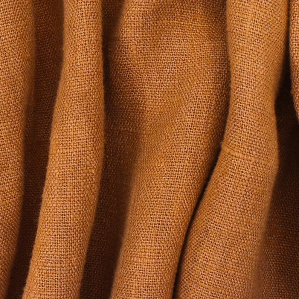 Brown Famous Designer Washed Linen Slub Woven Fabric