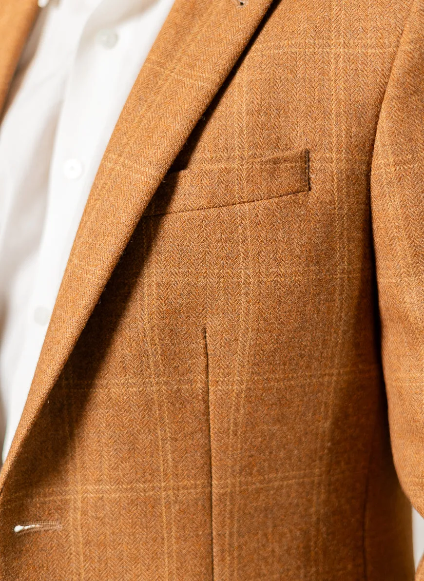 Brown Windowpane Checks Worsted Tweed Classic Blazer