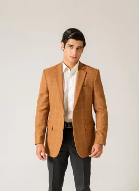 Brown Windowpane Checks Worsted Tweed Classic Blazer