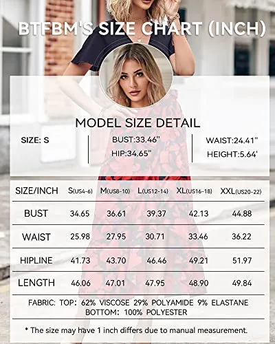 BTFBM Women Summer Long Dresses 2023 Short Sleeve V Neck Boho Floral Print Tie Waist High Low Ruffle Cocktail Maxi Dress(Big Floral Black Red, Medium)