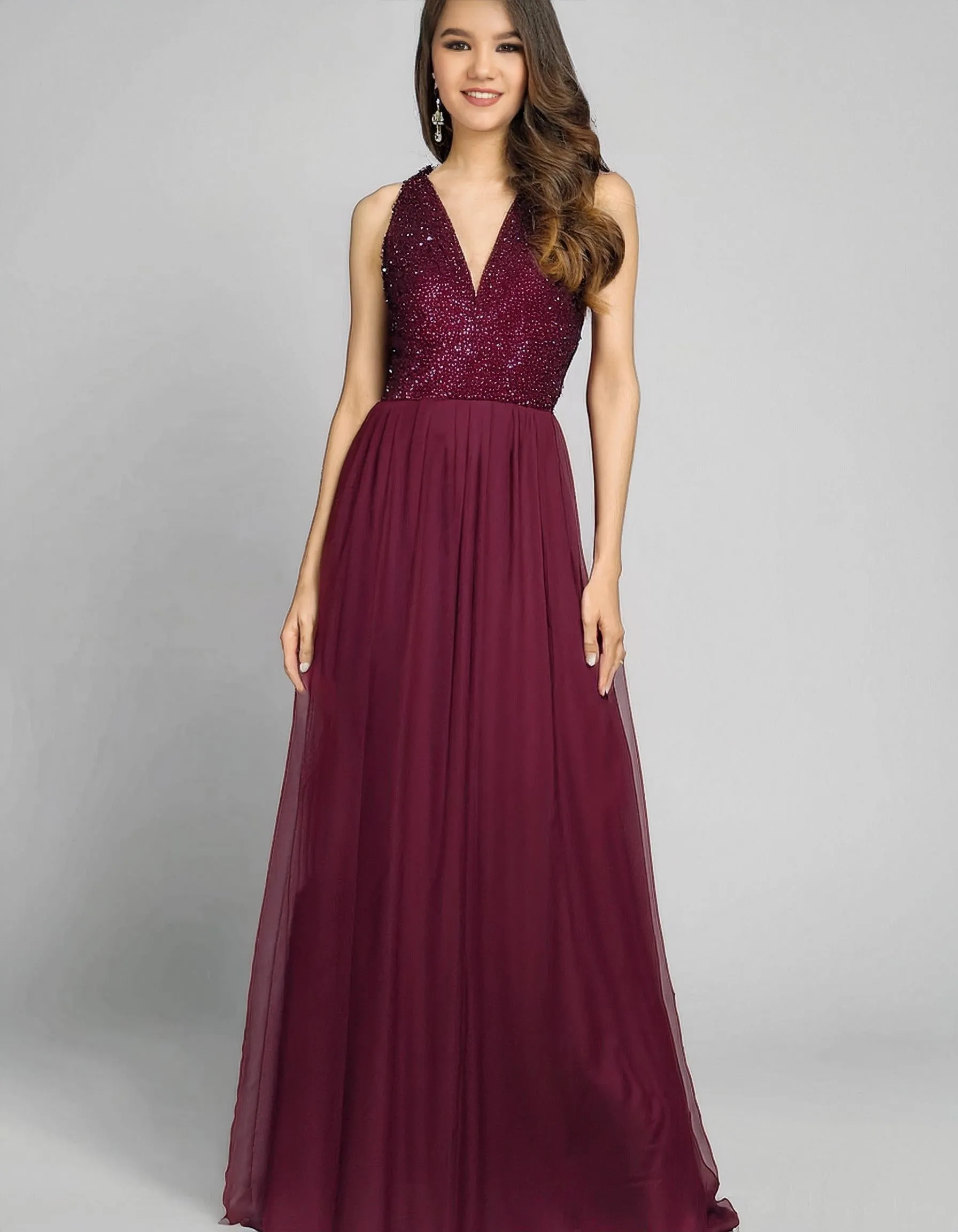 Burgundy Radiance Evening Gown