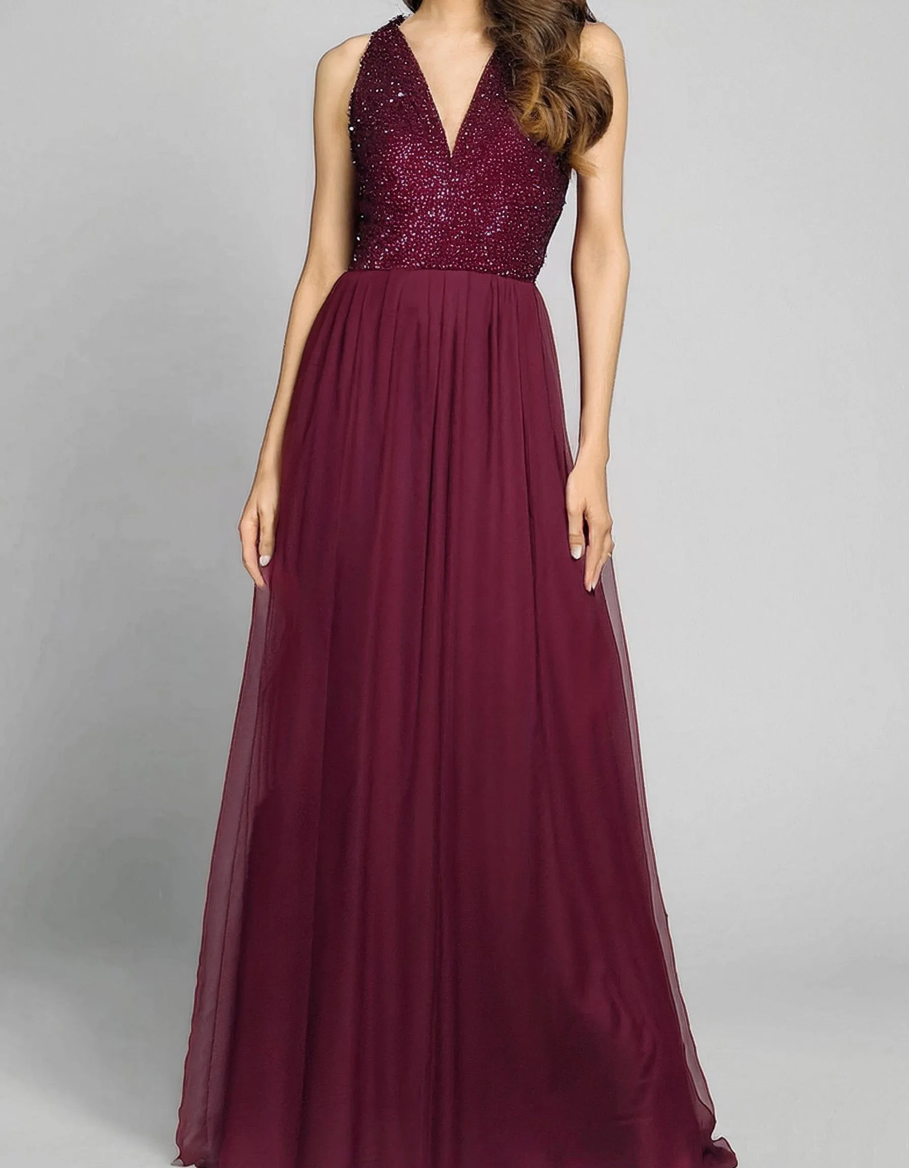 Burgundy Radiance Evening Gown