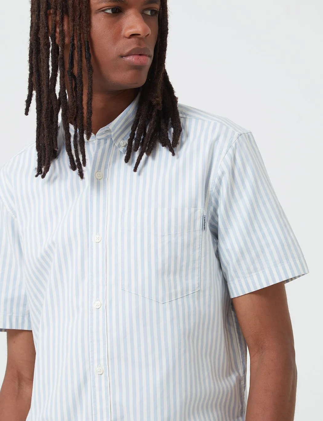 Carhartt-WIP Simon Shirt Short Sleeve (Stripe) - Bleach Blue