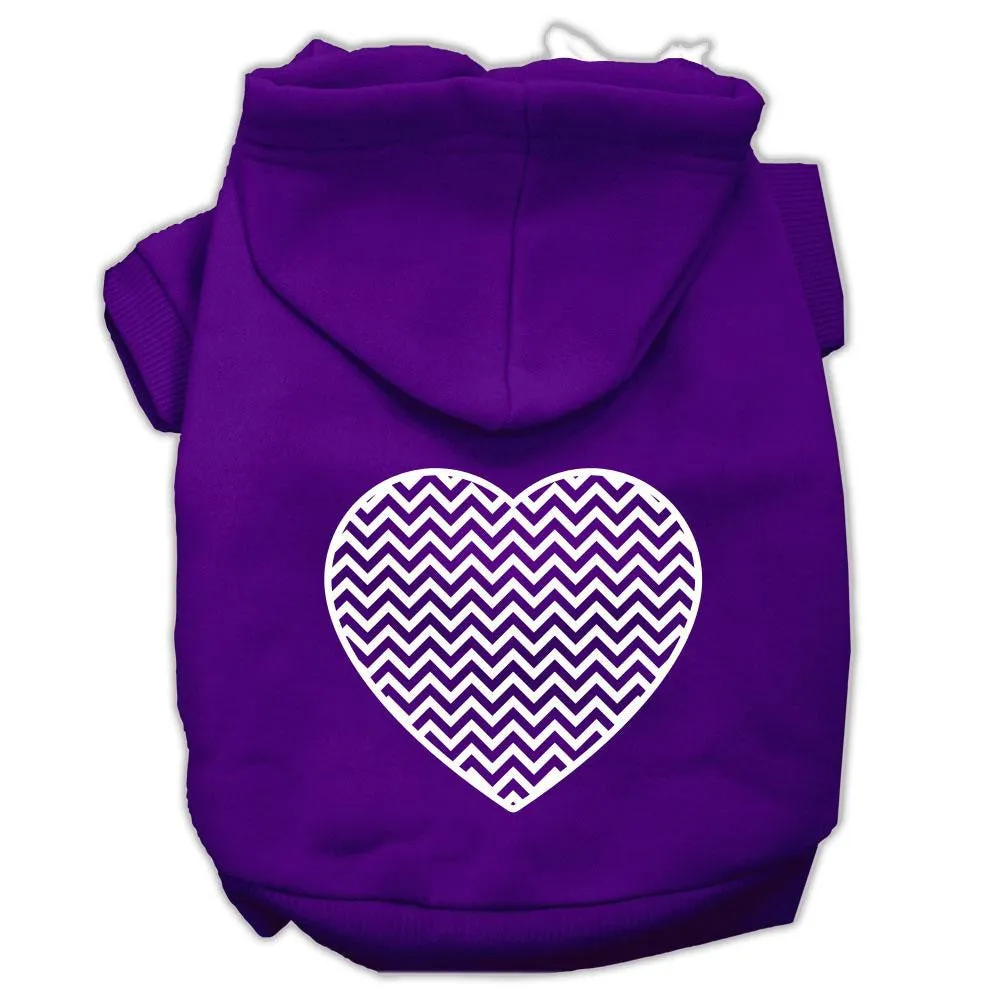 Chevron Heart Screen Print Dog Pet Hoodies Purple Size XS (8)