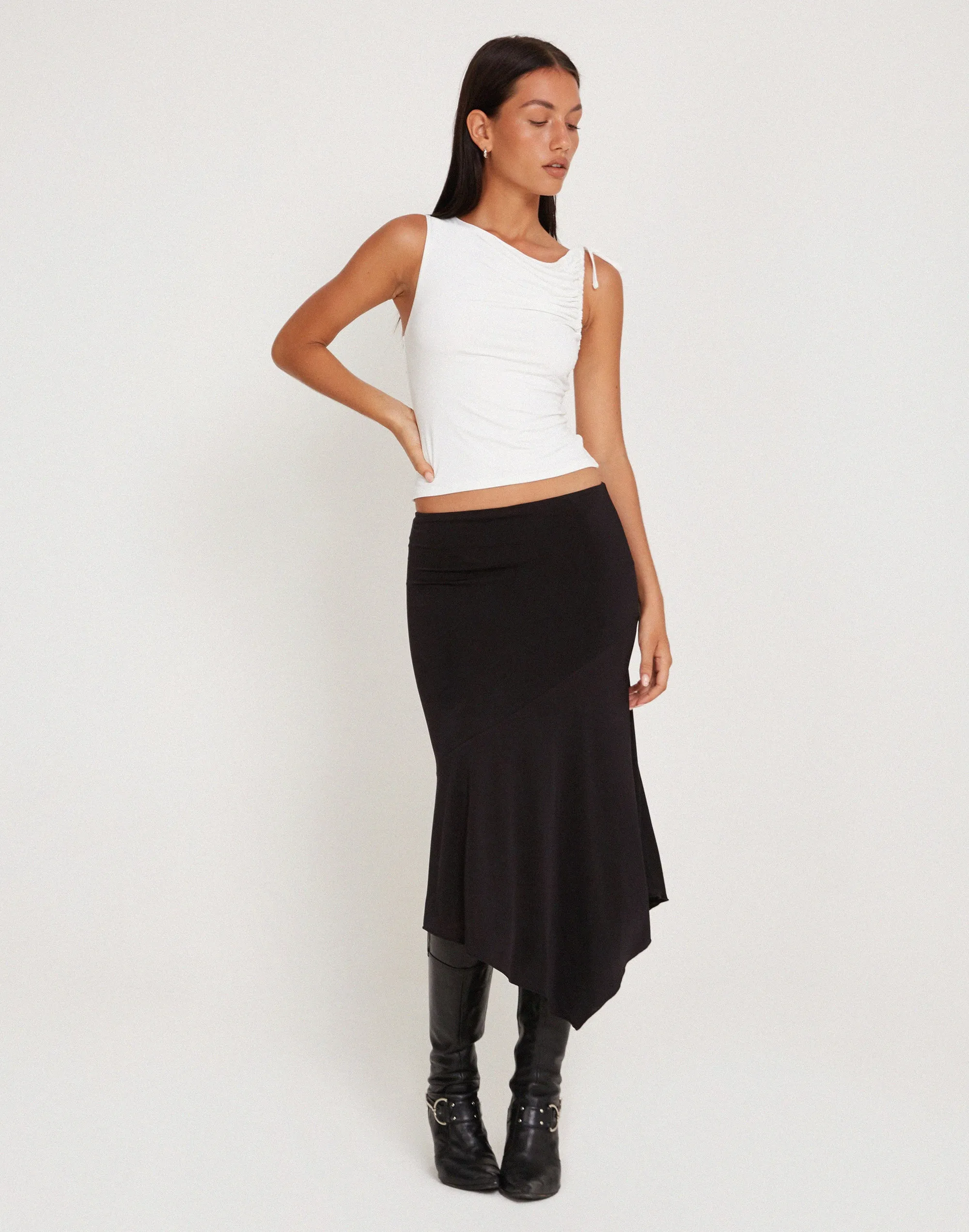 Cinta Low Rise Midi Skirt in Black