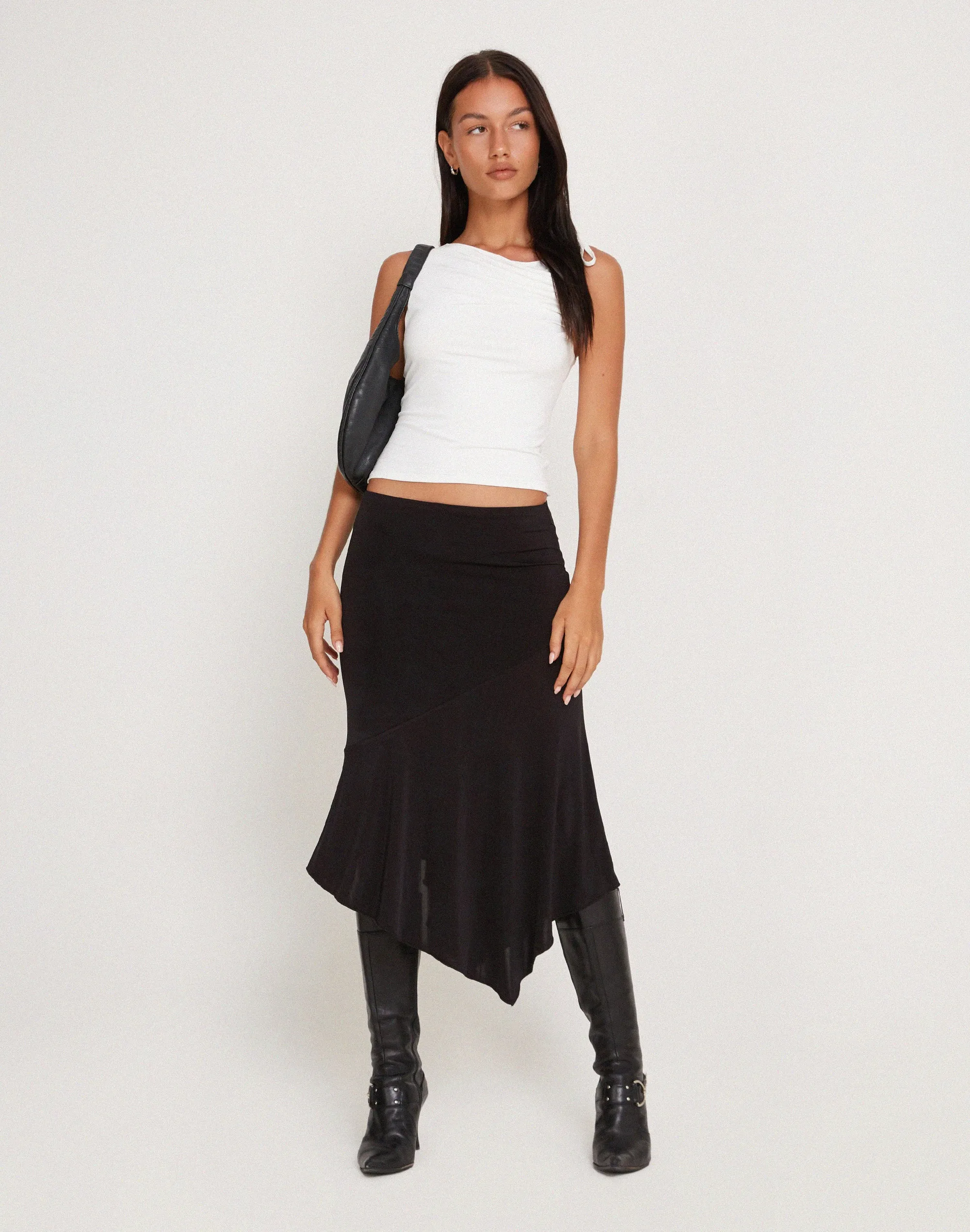 Cinta Low Rise Midi Skirt in Black