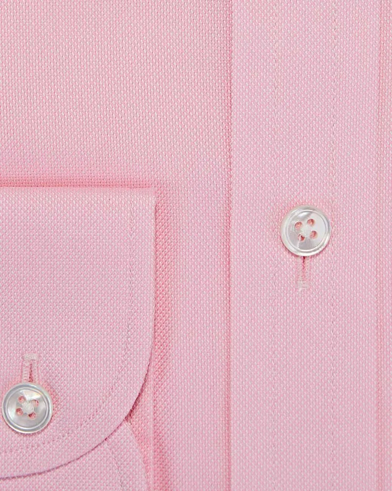 Classic Fit Plain Pink Oxford Cotton Shirt with Button Down Collar & Two Button Cuff