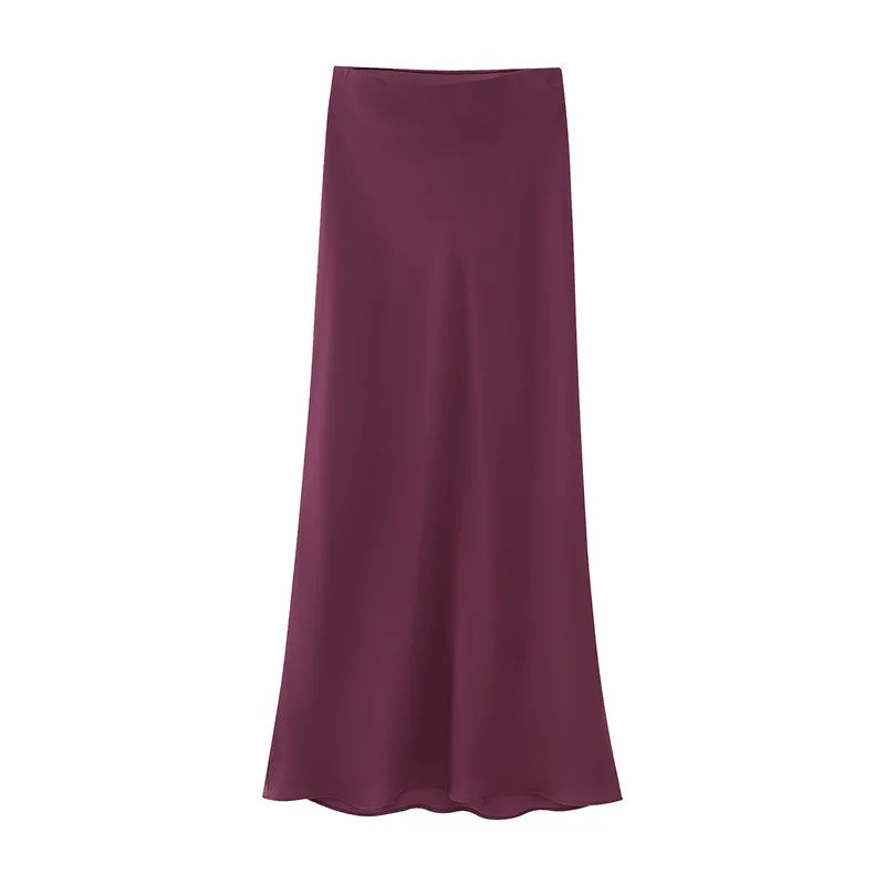 Dark Red Satin Slip Maxi Skirt