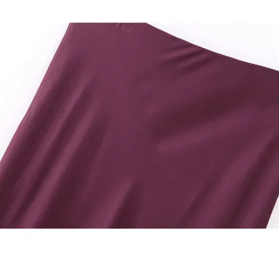 Dark Red Satin Slip Maxi Skirt