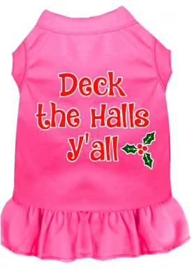 Deck The Halls Y'all Screen Print Dog Dress Bright Pink Lg