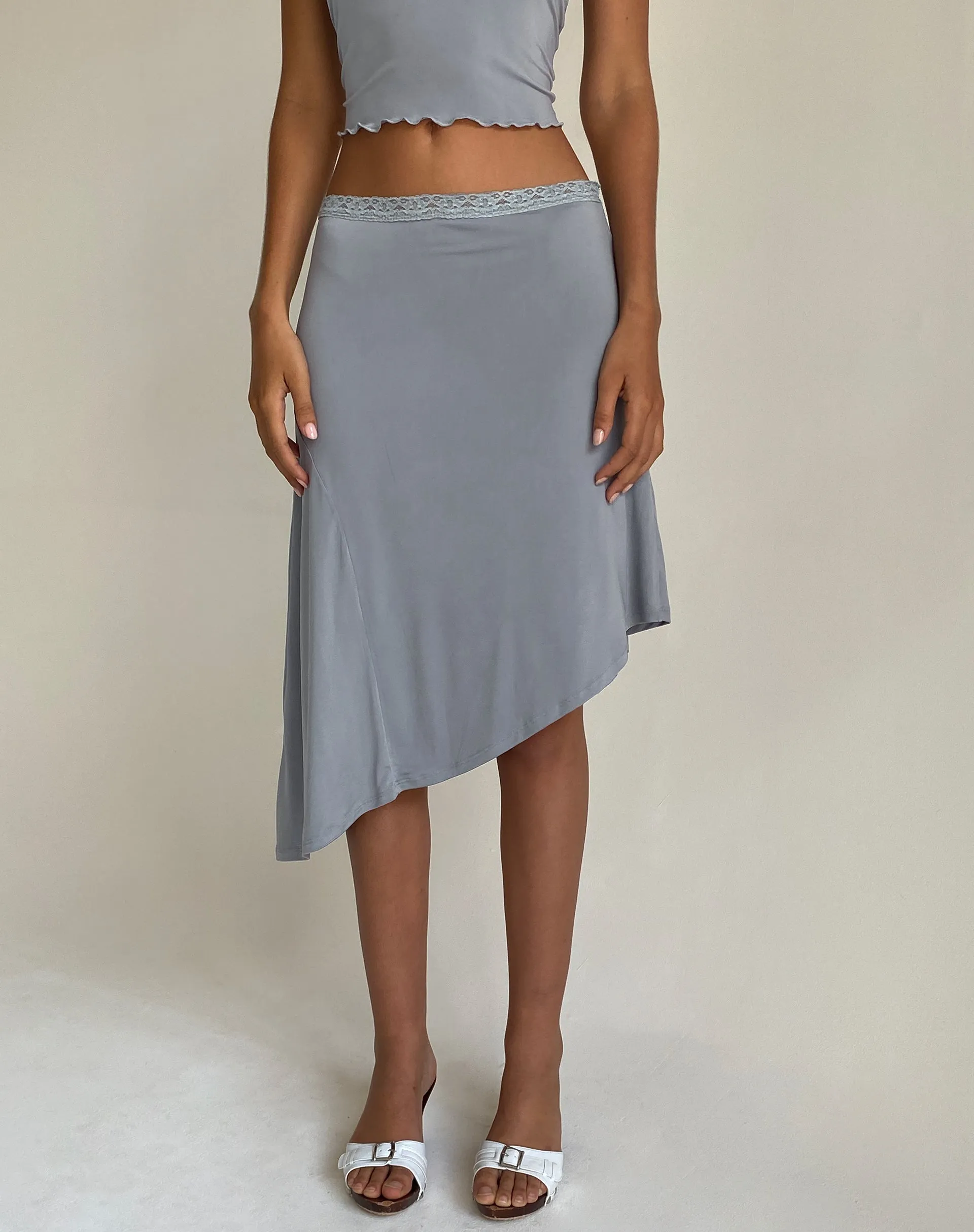 Drew Asymmetric Midi Skirt in Slinky Grey