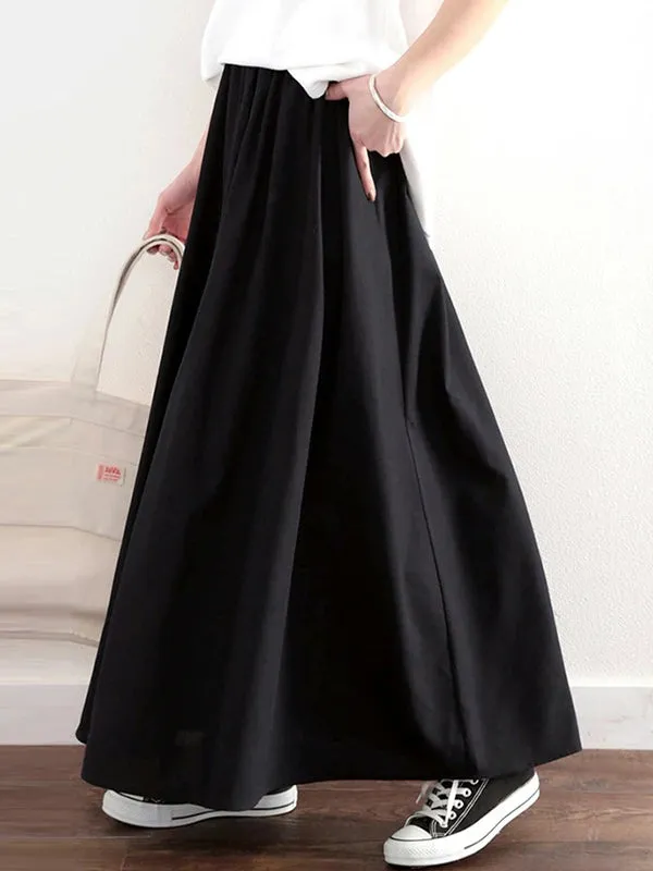 Elasticity Solid Color A-Line Loose Skirts Bottoms