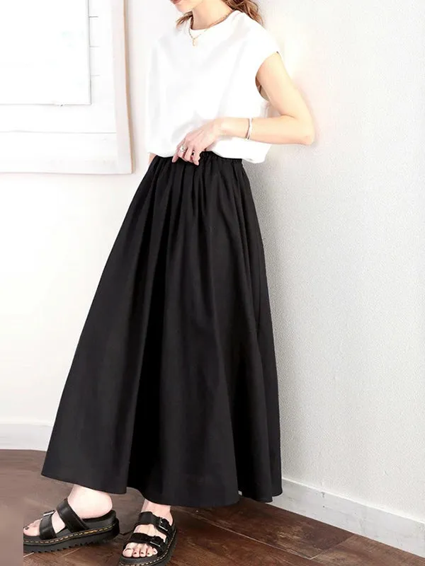 Elasticity Solid Color A-Line Loose Skirts Bottoms