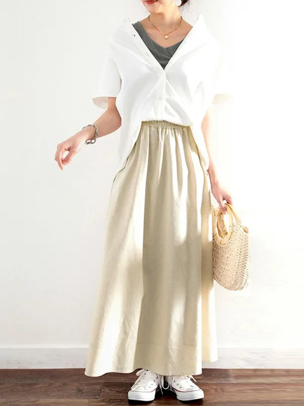 Elasticity Solid Color A-Line Loose Skirts Bottoms