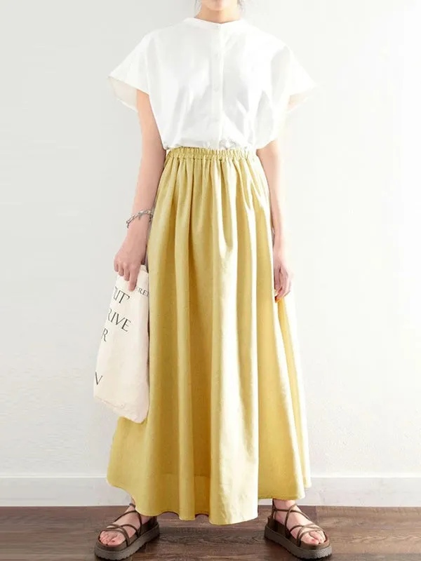 Elasticity Solid Color A-Line Loose Skirts Bottoms