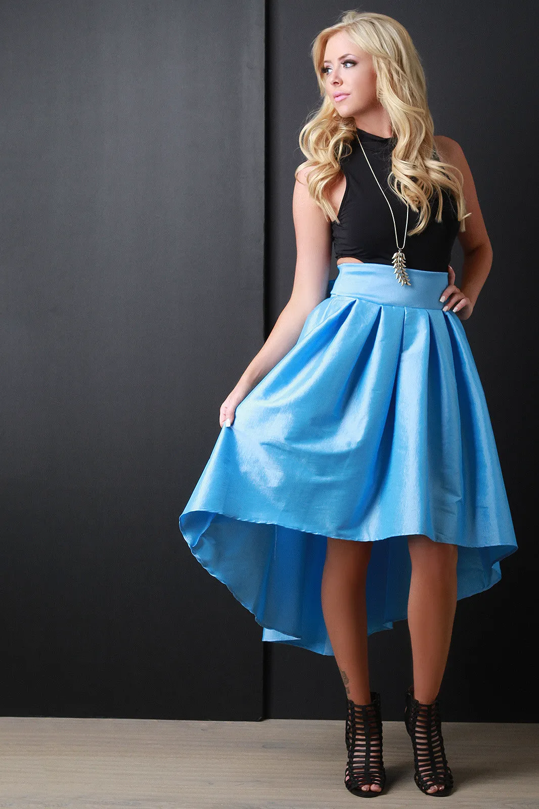 Evening Taffeta Pleated High-Low Skirt